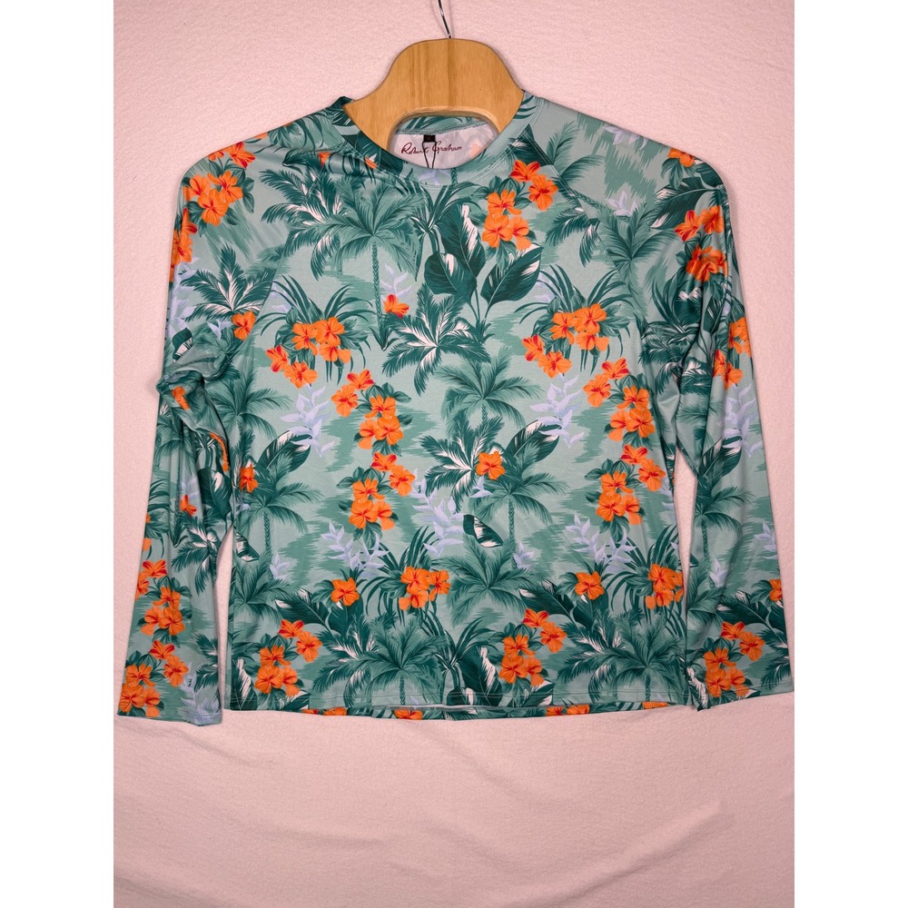 Robert Graham Rash Guard Mens XL Green Tropical Forest UPF 50+ Long Sleeve NWT